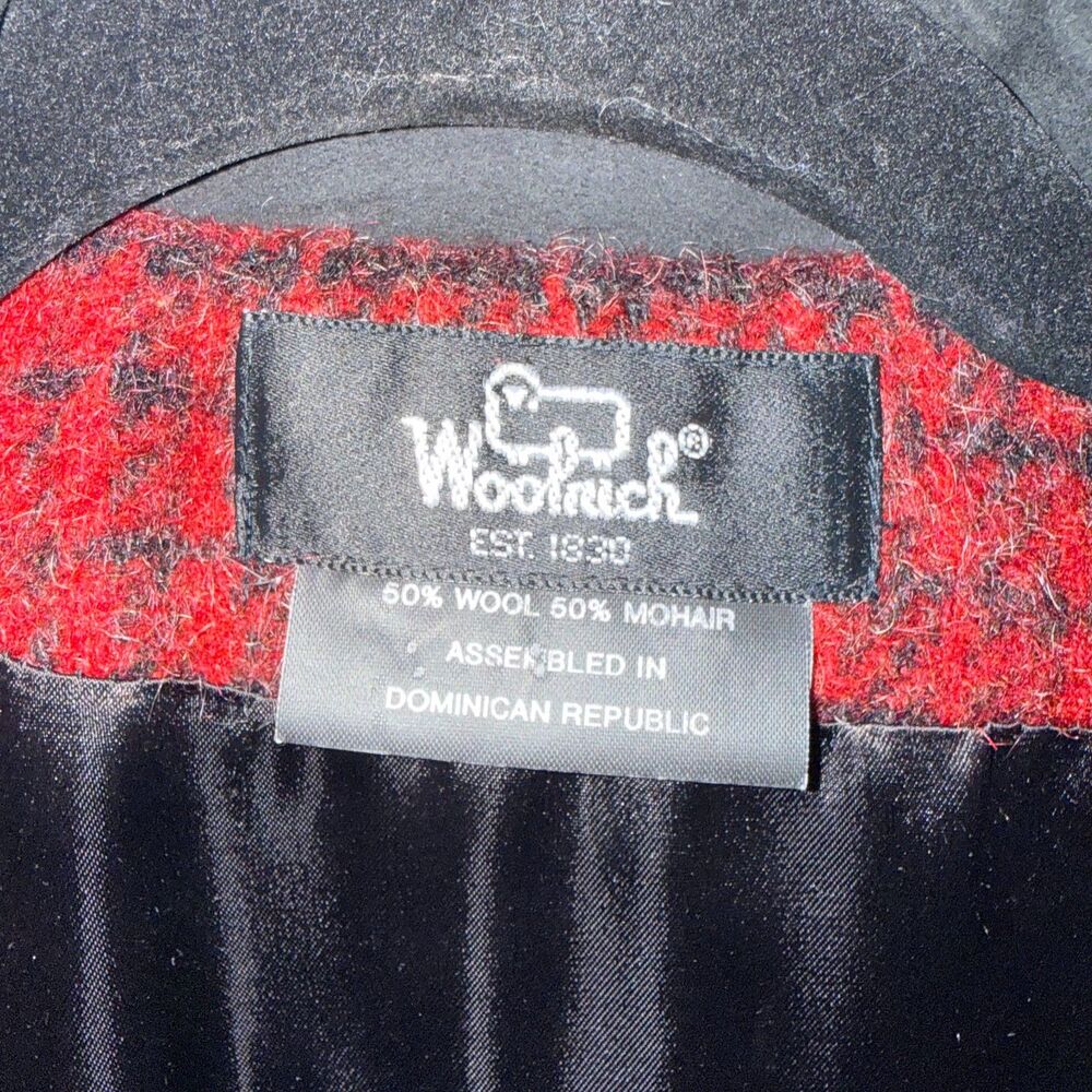 Vintage Woolrich Wool/Mohair Houndstooth Plaid Coat - Red/Black M - Picture 6 of 8